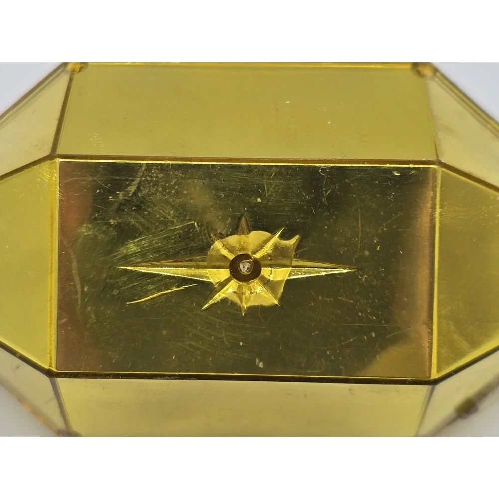 Vtg MCM Jewel Brite Diorama Christmas Ornament‎ Fern And Bells Yellow